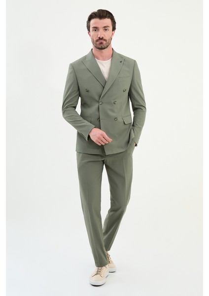 Düz Slim Fit Geniş Yaka Kruvaze Erkek Takım Elbise modelleri