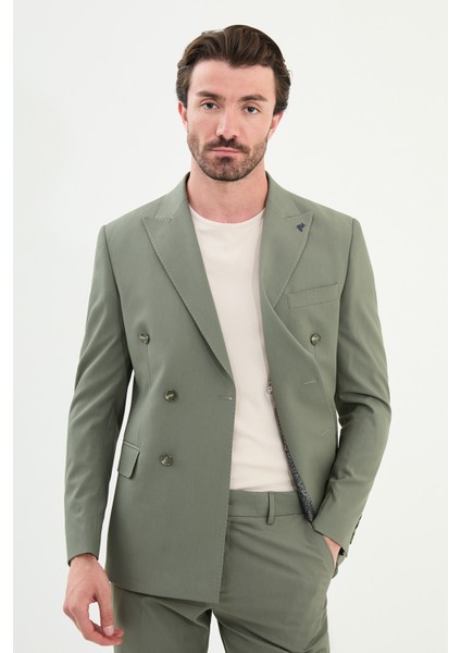 Düz Slim Fit Geniş Yaka Kruvaze Erkek Takım Elbise fırsatları