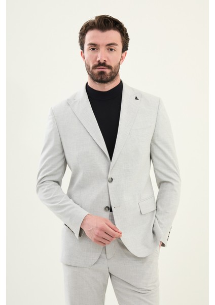 Desenli Taş Rengi Slim Fit Geniş Yaka Erkek Takım Elbise fırsatları