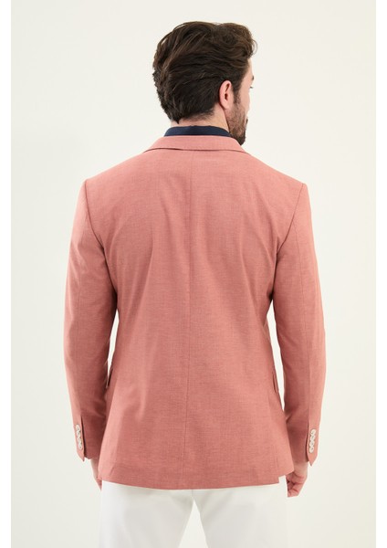 Düz Kiremit Slim Fit Mono Yaka Keten Erkek Ceket indirimleri