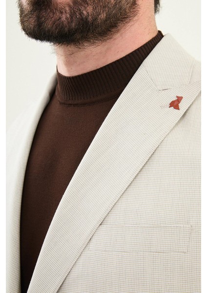 Desenli Bej Slim Fit Geniş Yaka Erkek Takım Elbise fiyatları