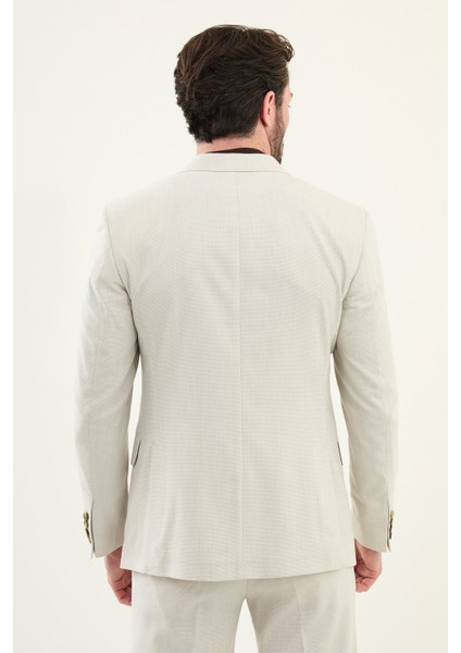 Desenli Bej Slim Fit Geniş Yaka Erkek Takım Elbise indirimleri