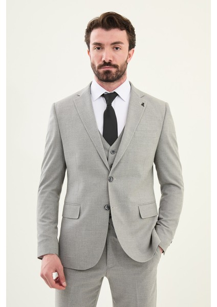 Desenli Gri Slim Fit Mono Yaka Erkek Takım Elbise fırsatları