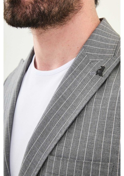 Çizgili Gri Slim Fit Geniş Yaka Erkek Ceket fiyatları