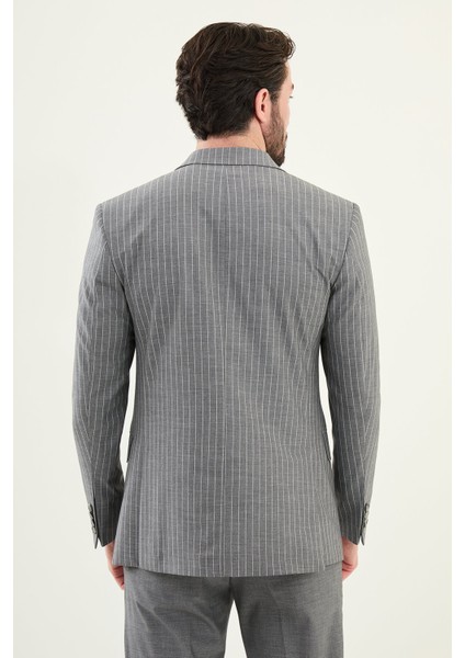 Çizgili Gri Slim Fit Geniş Yaka Erkek Ceket indirimleri