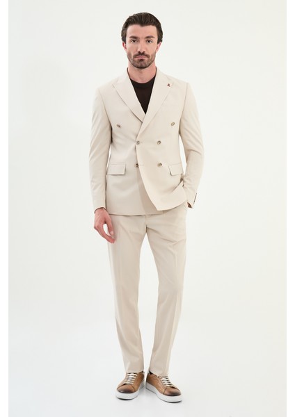 Düz Slim Fit Geniş Yaka Kruvaze Erkek Takım Elbise modelleri