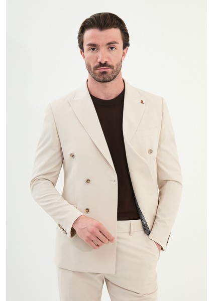 Düz Slim Fit Geniş Yaka Kruvaze Erkek Takım Elbise fırsatları