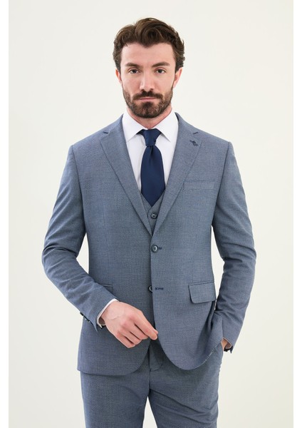 Desenli Lacivert Slim Fit Mono Yaka Erkek Takım Elbise fırsatları