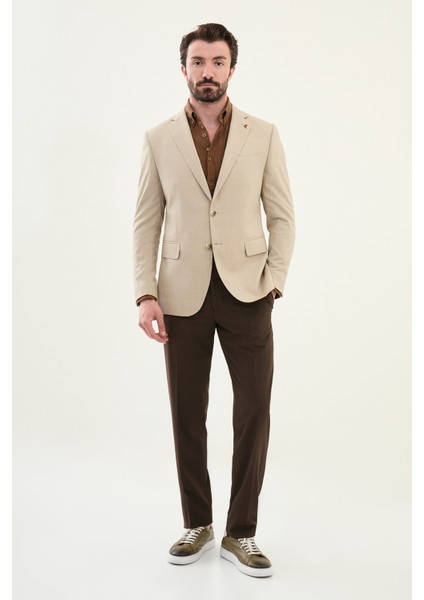 Ekoseli Vizon Rengi Slim Fit Mono Yaka Erkek Ceket modelleri