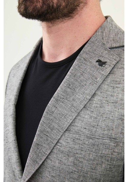 Kırçıllı Siyah Slim Fit Mono Yaka Keten Erkek Ceket fiyatları