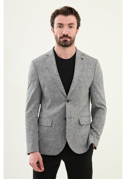 Kırçıllı Siyah Slim Fit Mono Yaka Keten Erkek Ceket fırsatları