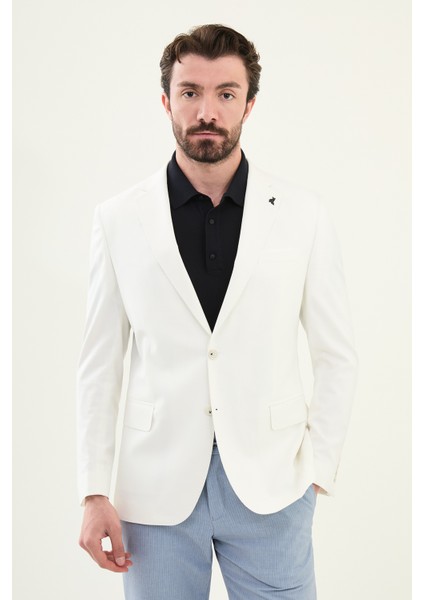 Düz Ekru Slim Fit Mono Yaka Keten Erkek Ceket fırsatları