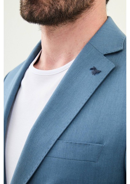 Desenli Indigo Slim Fit Torba Cep Mono Yaka Erkek Takım Elbise fiyatları