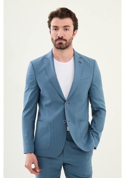 Desenli Indigo Slim Fit Torba Cep Mono Yaka Erkek Takım Elbise fırsatları