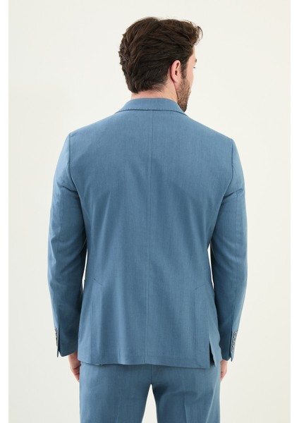 Desenli Indigo Slim Fit Torba Cep Mono Yaka Erkek Takım Elbise indirimleri