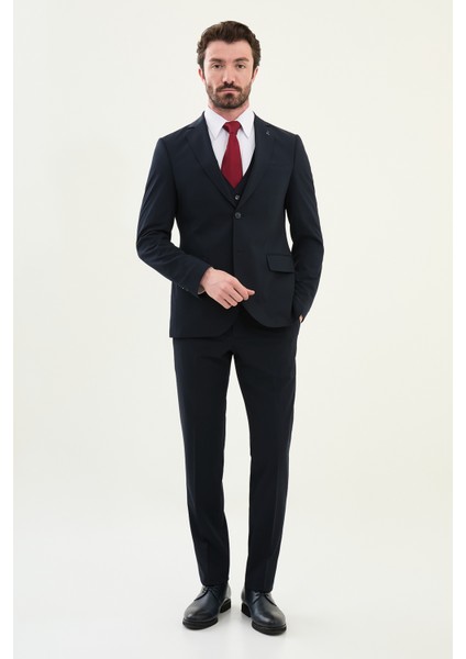 Düz Lacivert Slim Fit Mono Yaka Erkek Takım Elbise modelleri