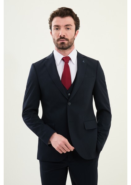 Düz Lacivert Slim Fit Mono Yaka Erkek Takım Elbise fırsatları