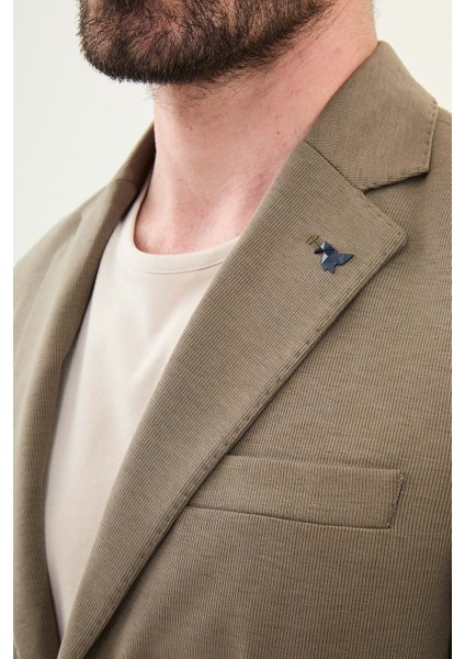 Çizgili Haki Slim Fit Torba Cep Mono Yaka Erkek Ceket fiyatları