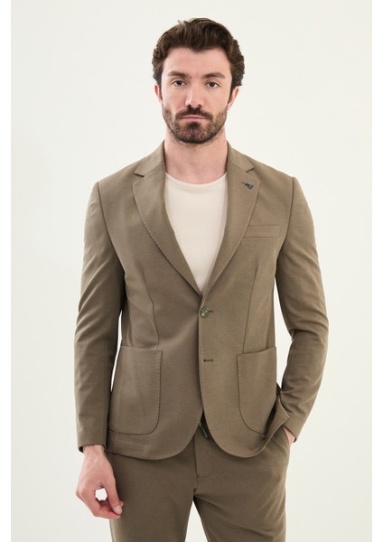 Çizgili Haki Slim Fit Torba Cep Mono Yaka Erkek Ceket modelleri