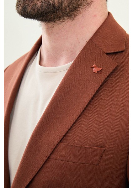 Desenli Kiremit Slim Fit Torba Cep Mono Yaka Erkek Takım Elbise fiyatları