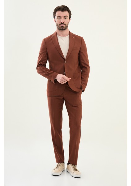 Desenli Kiremit Slim Fit Torba Cep Mono Yaka Erkek Takım Elbise modelleri