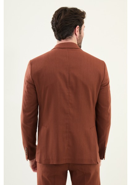 Desenli Kiremit Slim Fit Torba Cep Mono Yaka Erkek Takım Elbise indirimleri