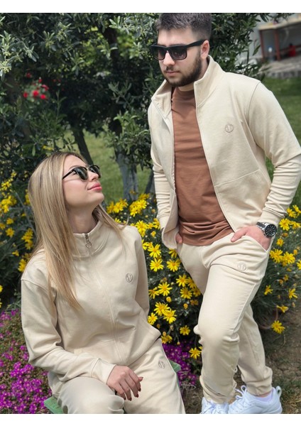 Double Face Modal Kumaş Fermuarlı Unisex Sweat&alt Krem Eşofman Takımı fiyatları