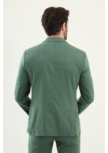 Desenli Yeşil Slim Fit Torba Cep Mono Yaka Erkek Takım Elbise indirimleri
