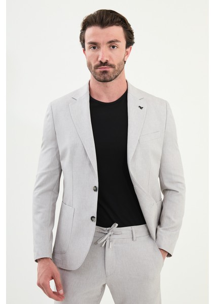 Kırçıllı Slim Fit Torba Cep Mono Yaka Erkek Takım Elbise