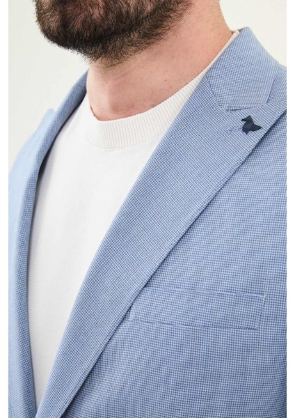 Desenli Mavi Slim Fit Geniş Yaka Erkek Takım Elbise fiyatları