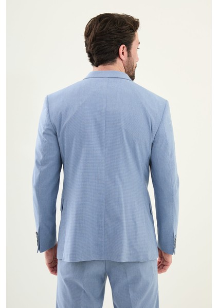 Desenli Mavi Slim Fit Geniş Yaka Erkek Takım Elbise indirimleri