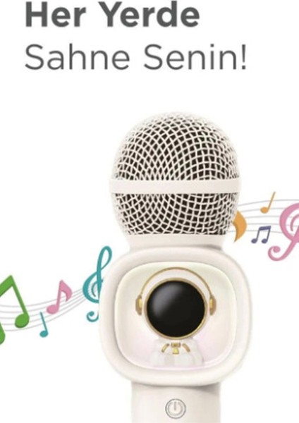 Taşınabilir Rgb Işılı Sevimli Figürlü Mikrofonlu Karaoke Bluetooth Hoparlör Krem fırsatları