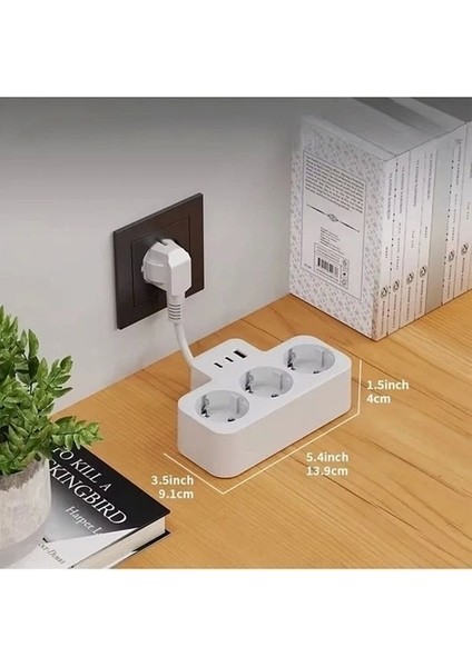 Çoklu Kablolu Priz Yüksek Gerilim Korumalı 3’lü Priz 1x USB 2x Type-C Çıkışlı Grup Priz Çoğaltıcı Siyah modelleri