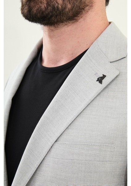 Ekoseli Gri Slim Fit Mono Yaka Erkek Ceket fiyatları