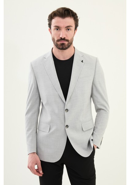 Ekoseli Gri Slim Fit Mono Yaka Erkek Ceket fırsatları