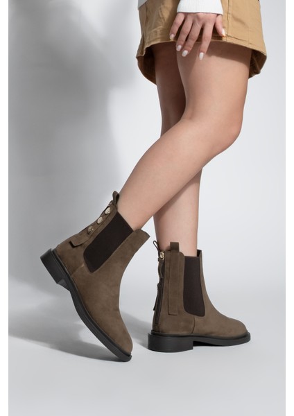 Kadın Altın Düğmeli Çift Lastikli Arkadan Fermuarlı Günlük Bot Valone fırsatları