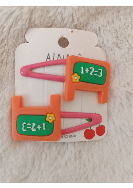 Sevimli Okul Konseptli Figürlü Kız Çocuk Çiftli Çıt Çıt Toka