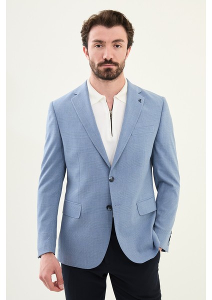 Ekoseli Mavi Slim Fit Mono Yaka Erkek Ceket fırsatları
