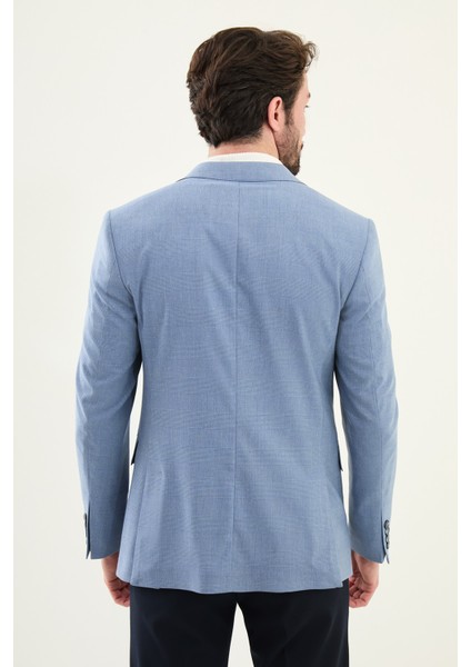 Ekoseli Mavi Slim Fit Mono Yaka Erkek Ceket indirimleri