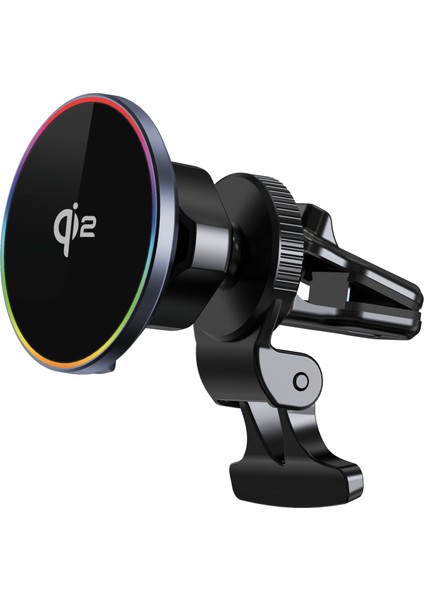 RV-WTM406 Qi2 15W Kablosuz Şarjlı Araç Içi Telefon Tutucu | Magesafe | Güçlü Mıknatıs | 360° Dönebilen | Renkli Işıklı