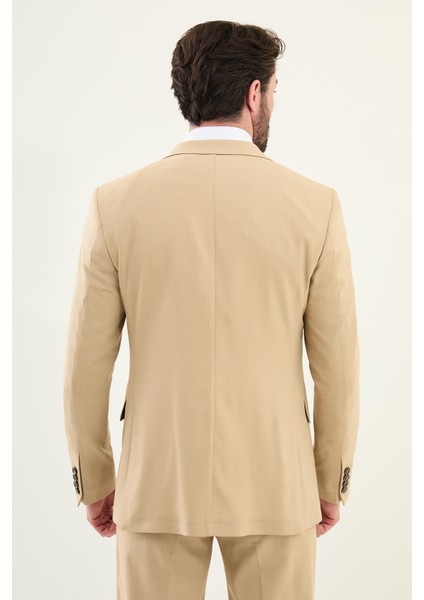 Desenli Bej Slim Fit Mono Yaka Erkek Takım Elbise indirimleri