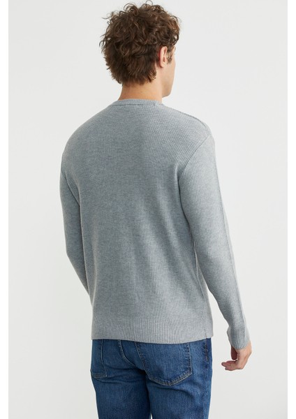 Motif Detaylı Bisiklet Yaka Triko Kazak - Gri fırsatları