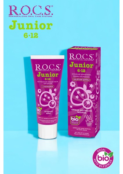 Junior 6-12 Yaş Çocuk Diş Macunu Seti, Orman Meyveli ve Meyveli Gökkuşağı, Florürsüz, BPA’sız, Kavak Ekstratlı, 74 g x 2 modelleri