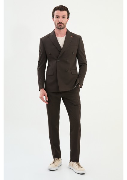 Düz Slim Fit Geniş Yaka Kruvaze Erkek Takım Elbise modelleri