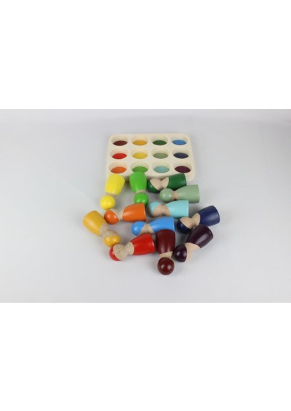 Aliwooden Ahşap Waldorf Gökkuşağı İnsan Figürleri 12'li Set – El Yapımı, Güvenli Boya, Renk ve Sayı Öğreten Eğitici Oyuncak