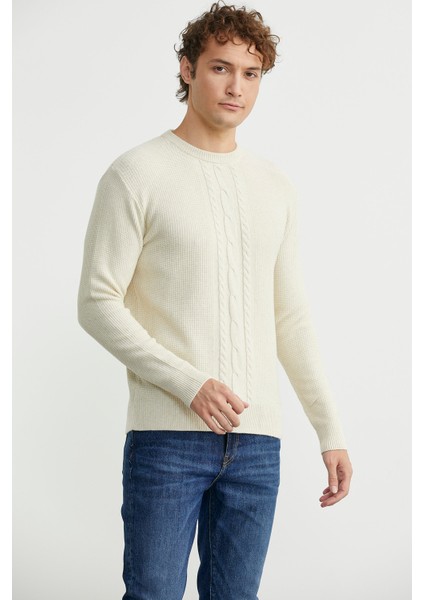 Motif Detaylı Bisiklet Yaka Triko Kazak - Taş fiyatları