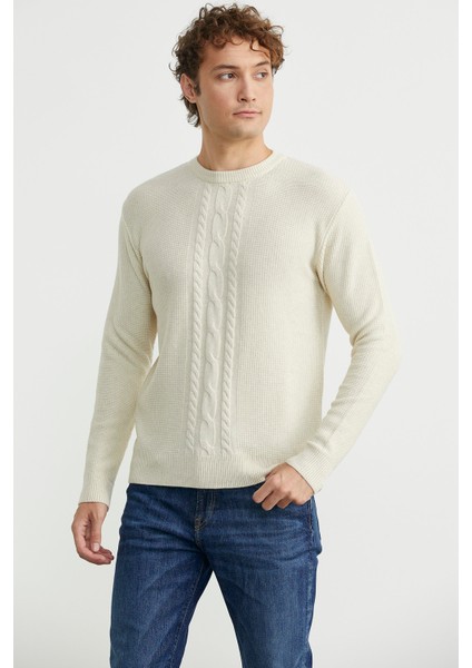 Motif Detaylı Bisiklet Yaka Triko Kazak - Taş modelleri