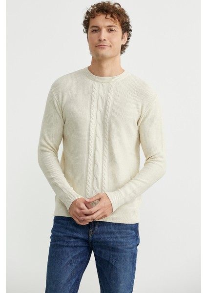 Motif Detaylı Bisiklet Yaka Triko Kazak - Taş fırsatları