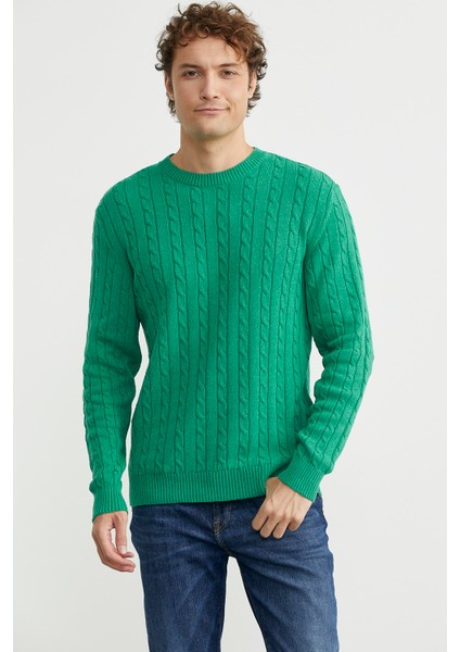 Pamuklu Saç Örgü Detaylı Triko Kazak - Yeşil modelleri