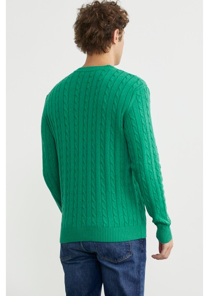 Pamuklu Saç Örgü Detaylı Triko Kazak - Yeşil indirimleri